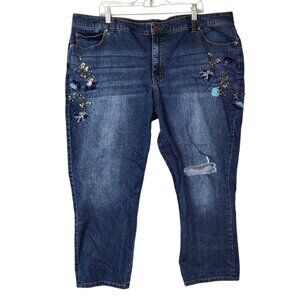 Jennifer Lopez Womens Size 24 Blue Jean Beaded Patterned Capri Pants
